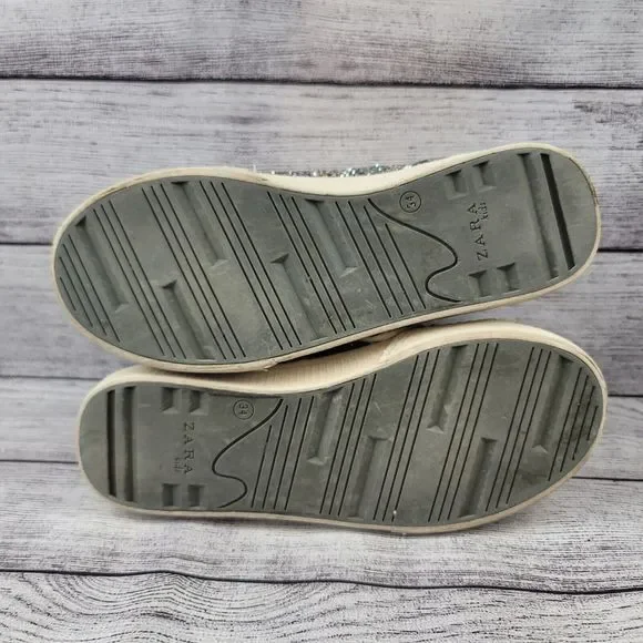 Zara Girls Size 34 Glitter Sneakers with Pom Poms - Picture 5 of 6